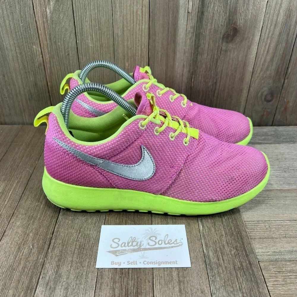 Nike Roshe Run GS Womens Size 7.5 (6Y) Pink/Volt Athletic Running Shoes Sneakers